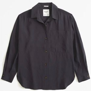 Abercrombie & Fitch Oversized Cupro Shirt, Dark Grey, medium.